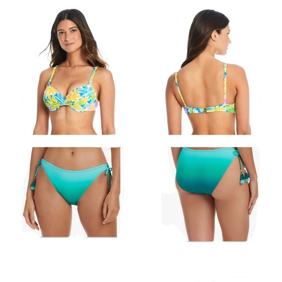 Bleu Rod Beattie Blue and Yellow Bikini with Floral Print - Picture 1 of 9